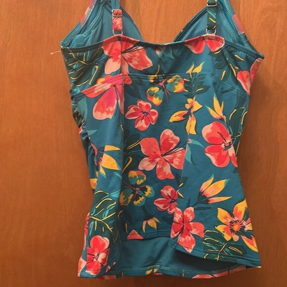 Land’s End V wrap Tankini tankini in Deep turquoise lily palm print underwire 6 - Picture 11 of 12